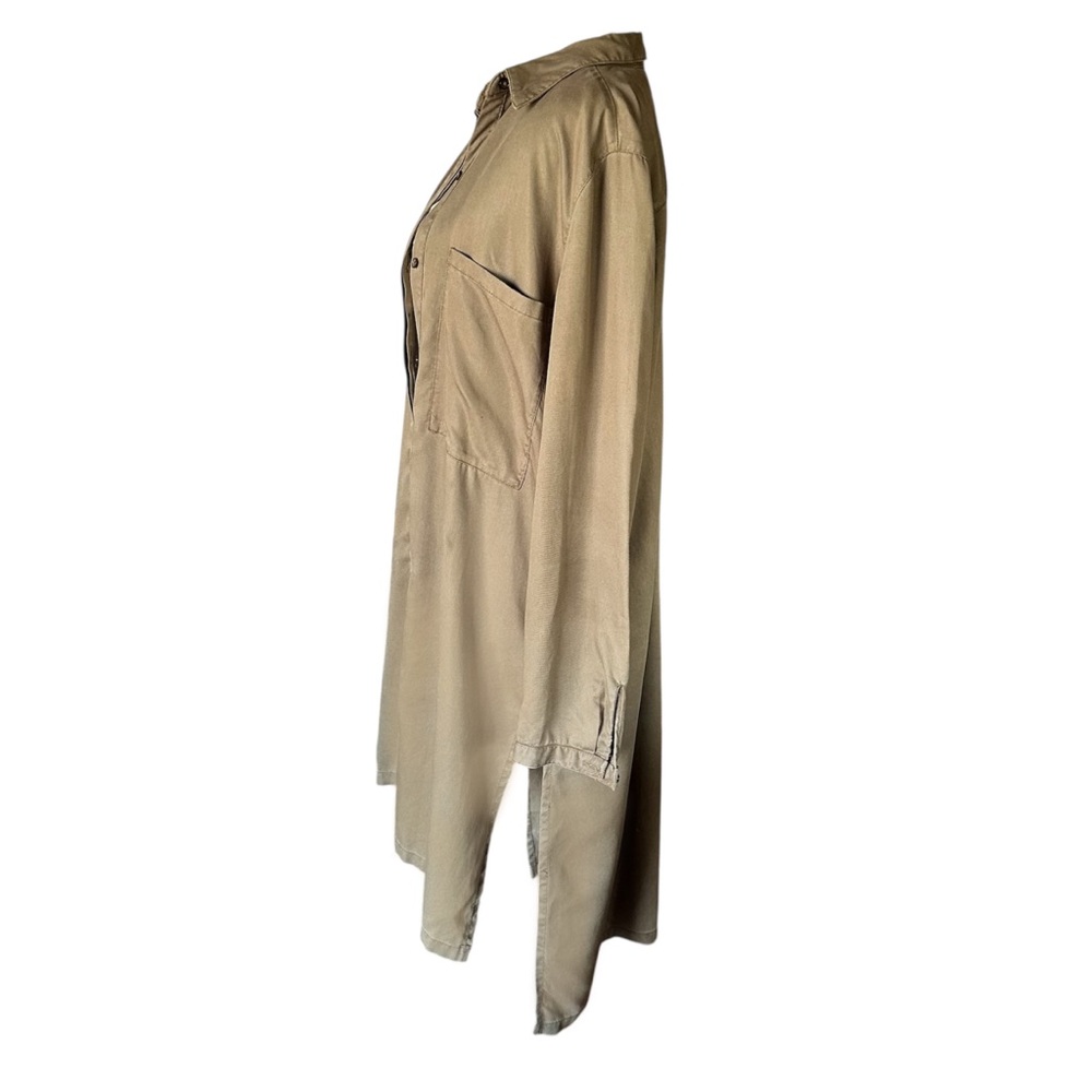 ZARA Long Khaki Military Green Button Up Shirt Casual Pocket Size Medium - Picture 3 of 7